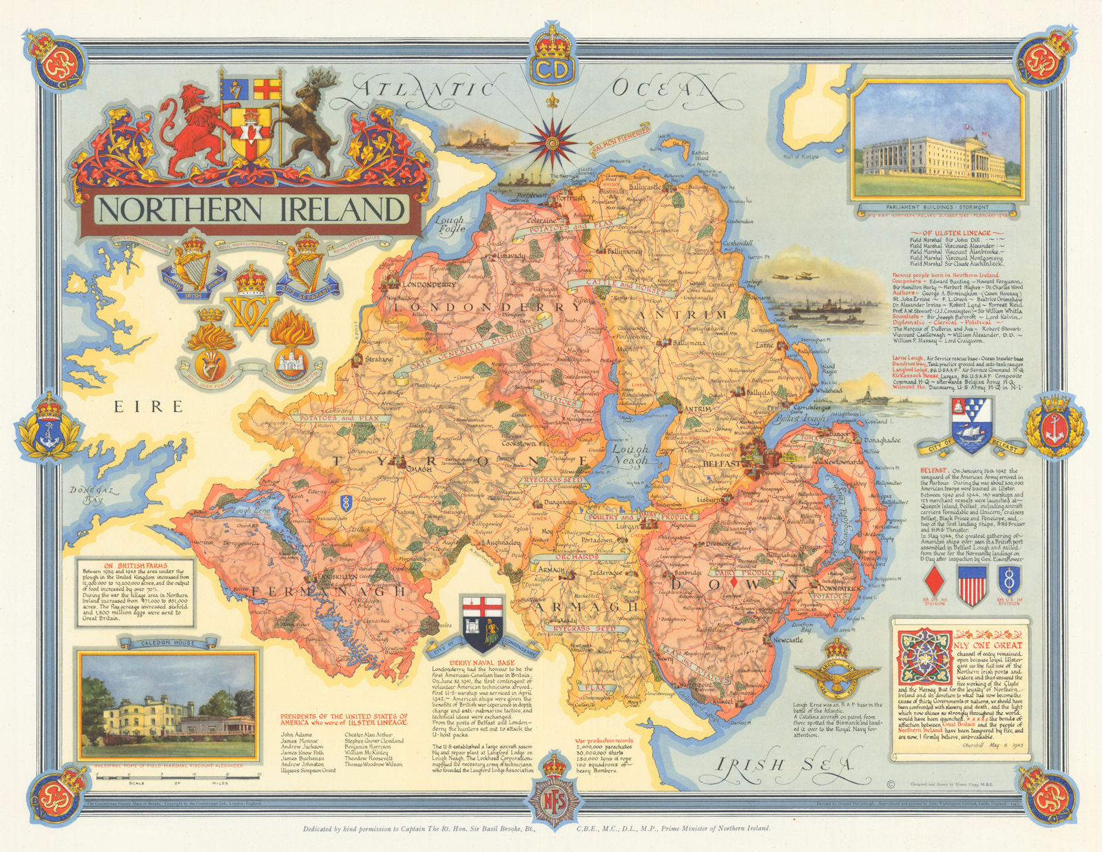 Northern Ireland, celebrating its WW2 contribution & US cultural ties 1947 map